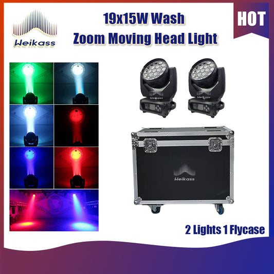 0 Tax 2Pcs Dmx512 19X15W Led Wash Zoom Rgbw Moving Head Light With Flight Case Stage Spot Light Lyre Wash Zoom Beam 19 CTO AURA 3 Circle Control