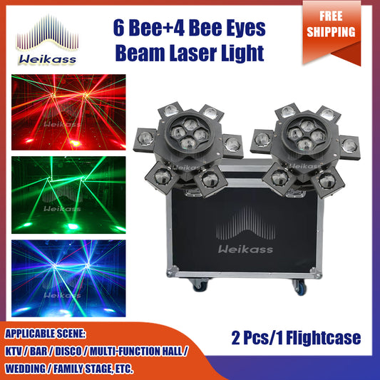 0 Tax 2Pcs New Style Bee Eye 6 In1 Laser Beam Spider Disco Laser Light With 1 FlightCase Led Moving Head Light for Disco Parties Christmas Recommened