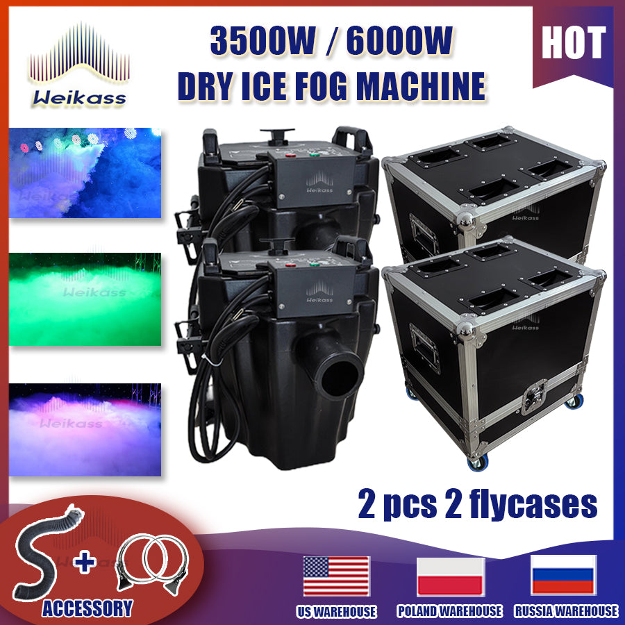 0 Tax 2Pcs 3500w DMX Dry Ice Fog Machine Remote Low Lying Fog Machine Gound Smoke With 2 Flightcases for Wedding Stage Performance