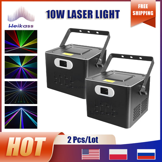 0 Tax 2Pcs 10W RGB Full Color Laser Light Beam Scanning Animation Pattern Effect Laser Projector For DJ Disco Stage Party Dance Floor