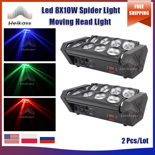 0 Tax 2Pcs Led Spider light 8X10W RGBW Moving Head Beam Light 8 eyes led moving head DJ effect lighting for bar nightclub