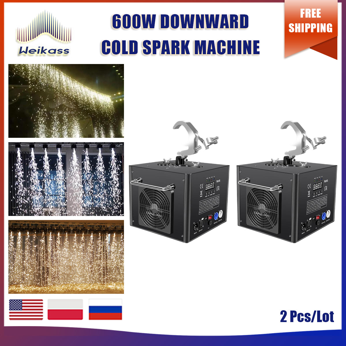 No Tax 2Pcs Waterfall Fountain 600W Wireless DMX Remote Cold Spark Machine Fireworks For Wedding Party Sparkular Machine