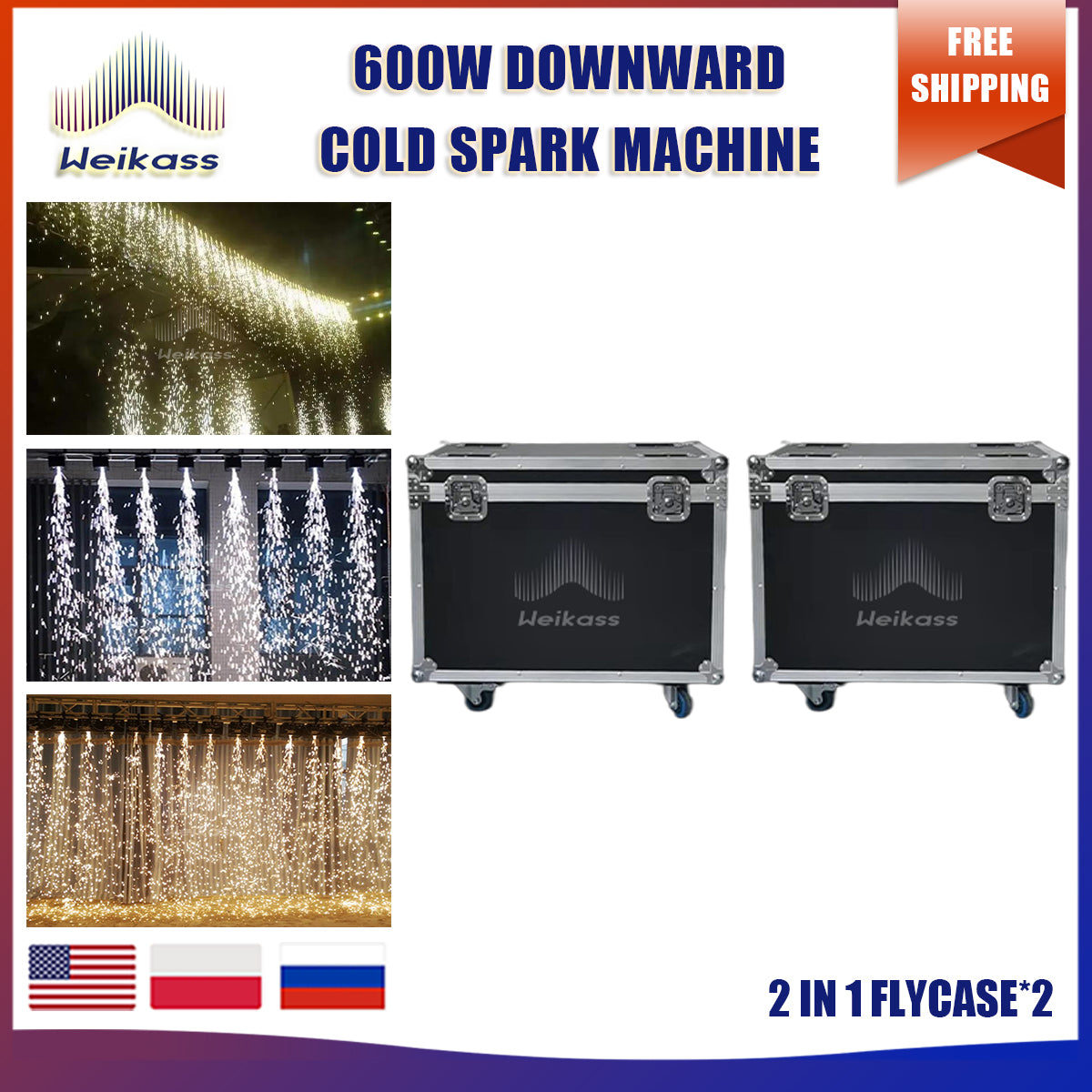 No Tax 2Pcs/lot 2In1 Flycases for 600W  Downward Cold Spark Firework Machine Ti Powder Dmx Remote Control Fountain Sparkular Machine