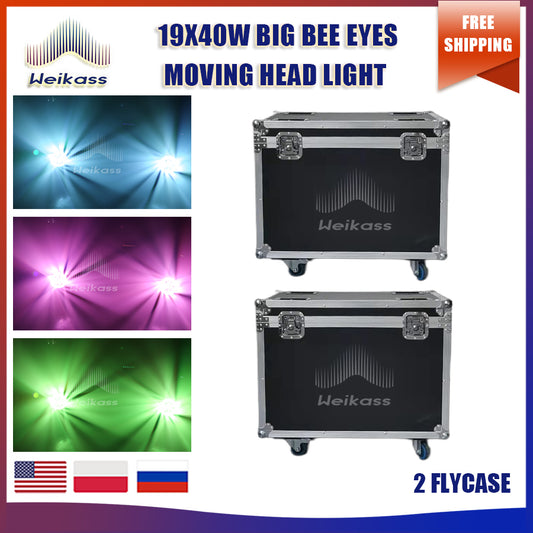 0 Tax 2 Flight Cases For Factory Supply stage lighting 19X40W RGBW  LED big bee eyes zoom moving head wash light For Bar Disco