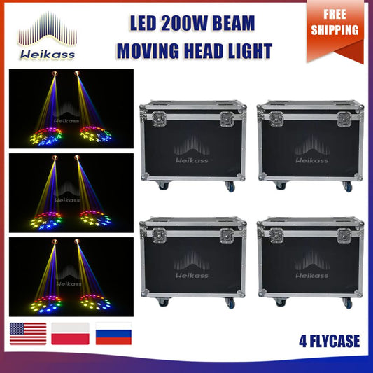 No Tax 4Pcs Flight Cases For LED Moving Head Light 200W Beam Spot 24 Prisms Dj Party Dmx Stage Light Effect For Christmas DJ Disco Bar