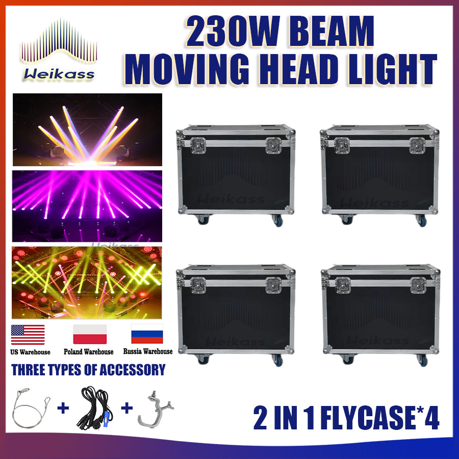 No Tax 4Pcs Flycase For 7R 230W Beam Moving Head Light Disco Lights For DJ Club Nightclub Party DMX 17 Gobos 14 Colors Fixture