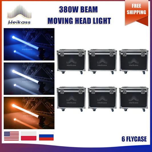 No Tax 6Pcs Flycases For New 380W Beam Moving Head Light DMX512 Sound Control DJ Disco Music Party Bar Wedding Stage Lights