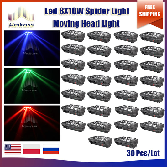 0 Tax 30Pcs 8X10W  Led Spider Light DMX512 Sound Controller LED Moving Head Lights Beam Laser Projector Dj Disco Lighting KTV Lamps RGB