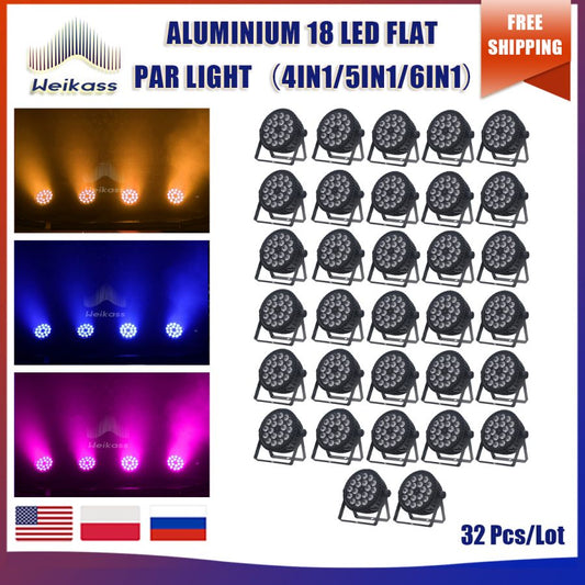 No Tax 32Pcs 18x12w/18x18w LED Par Light RGBWA 4In1/RGBWA UV 6In1 Flat Par Light DMX512 Professional Stage Equipment Birthday  Party