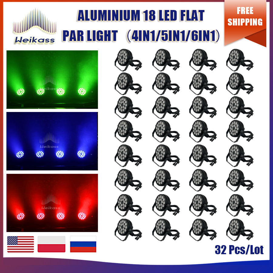 No Tax 32Pcs Aluminum Flat Par 18x12w 4in1 Alloy Par Led Slim Par 18x18W RGBWA UV Wash Light Professional Dj Par For Disco Hotels Shops