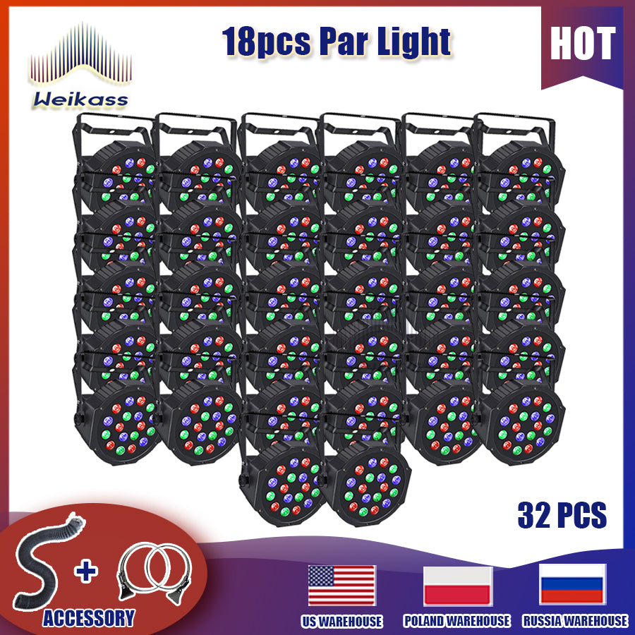 No Tax 32Pcs 18LED Par Light RGB 3IN1 Self-propelled/DMX Professional Polypropylene DJ Disco Lighting Equipment For Stage Party