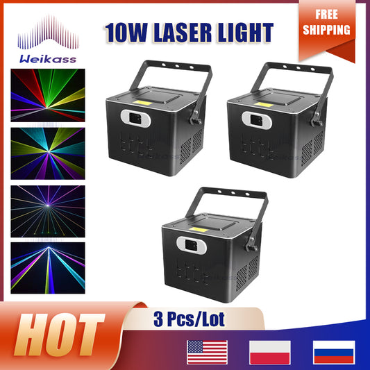 0 Tax 3Pcs 10W Laser Light RGB ILDA 3D Animation Scanning Stage Performance DMX Disco Bar Christmas Party Wedding DJ Effect Lighting