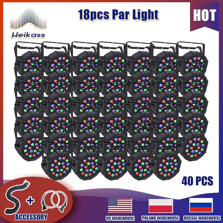 No Tax 1-40Pcs 18LED Polypropylene Par Light RGB Light DMX Control Self-propelled Professional DJ Disco Par For Party DJ Disco Wedding Stage