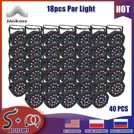 No Tax 40Pcs 18Led PP Material Par Dj Stage Lights Led Par DMX Colorful RGB 3in1 Slim Par Led For Stage Show Lighting