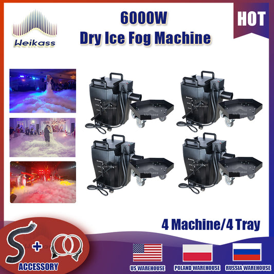 0 Tax 4Pcs 6000w DMX Dry Ice Fog Machine Remote Low Lying Machine Gound Smoke For Wedding Stage Light  With 4 Bases