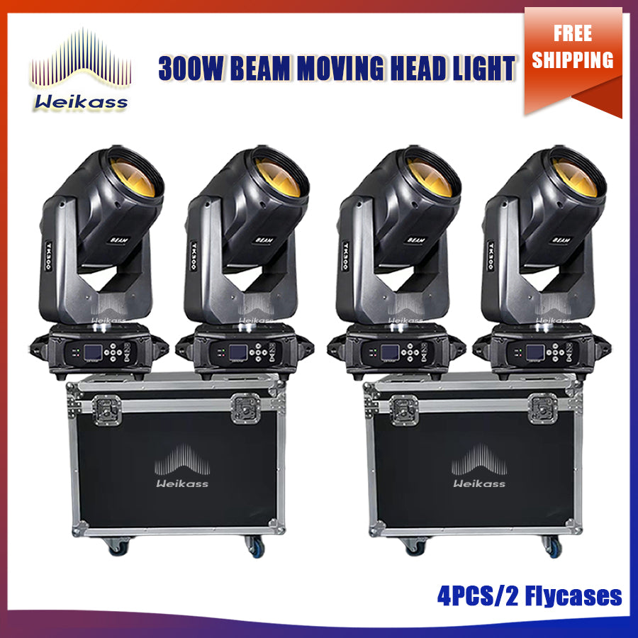 No Tax 4Pcs Pioneer Beam With Hook Sharpy 300W Moving Head Light Beam Stage Light DMX 512 Dj Disco Light With 2Pcs Flycases