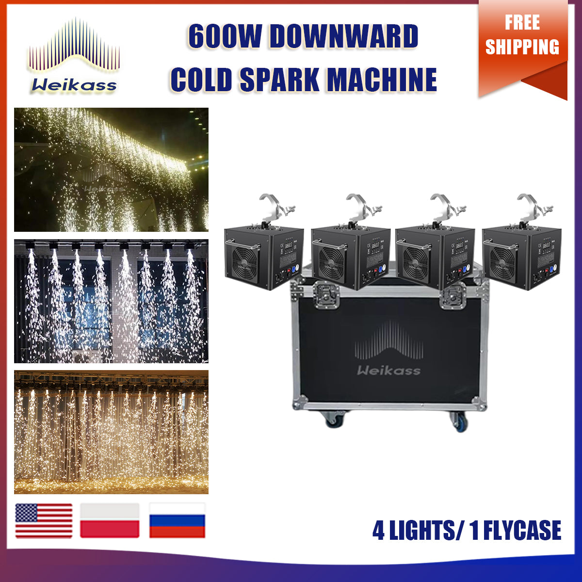 No Tax 4 PCS Waterfall 600W Cold Sparks Machine With Flight Case Option Sparkler Wedding Fireworks Cold Spark Machine