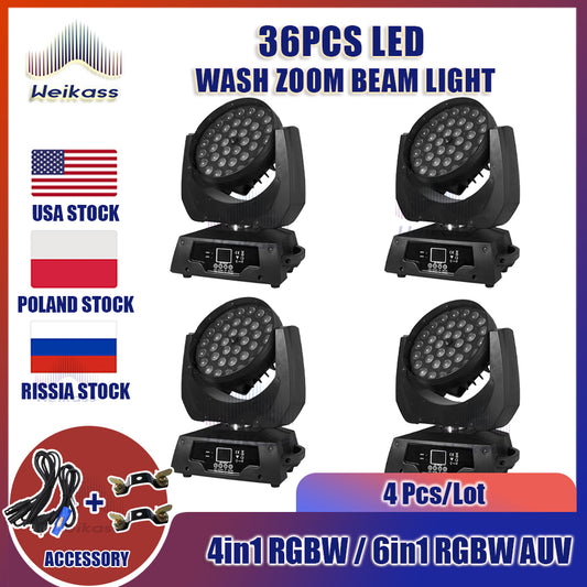 0 Tax 4Pcs LED Zoom Wash 36x18W RGBWAUV 6in1 Wash Zoom 36x12w RGBW 4in1 Moving Head Light DJDisco DJ Party Music Stage Light