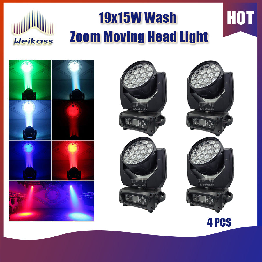 0 Tax 1-16Pcs19x15W Led Moving Head RGBW Beam Wash Zoom Moving Head Light DJ Stage Light Equipment Concert Productions Professionals Wedding