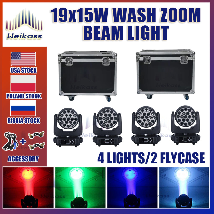 0 Tax 1-16Pcs 19x15W Led Moving Head Zoom Lyre Wash Light RGBW Beam Effect Perfect For Stage TV Theatre And TV Studio