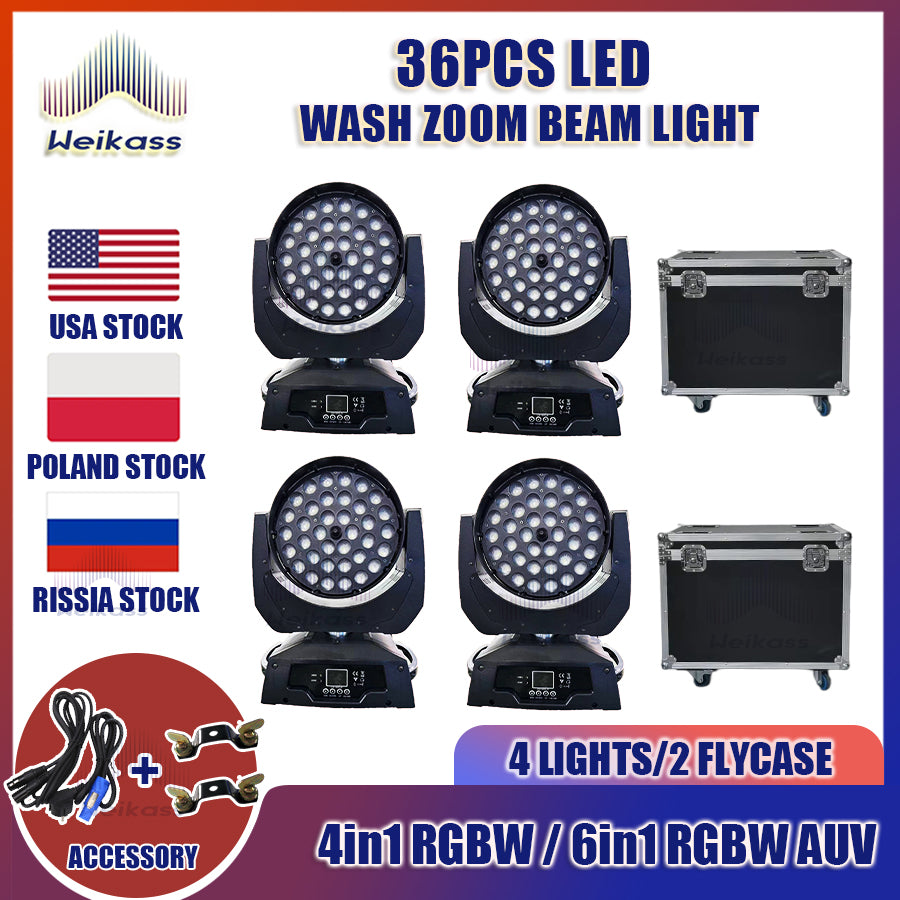 0 Tax 1-12pcs Lyre Zoom Wash Led 36x12w 4in1 With Hardcase Led Wash Zoom Moving Head Light 36x18W RGBWA+UV 6in1 Moving Head Wash