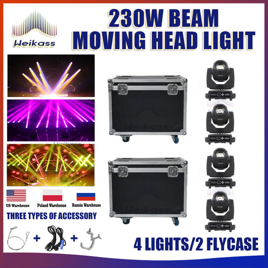 0 Tax 4Pcs New Upgrade Super 230W 7R Beam Moving Head Lighting With Flight Case For DJ Disco Wedding Night Club Stage Light