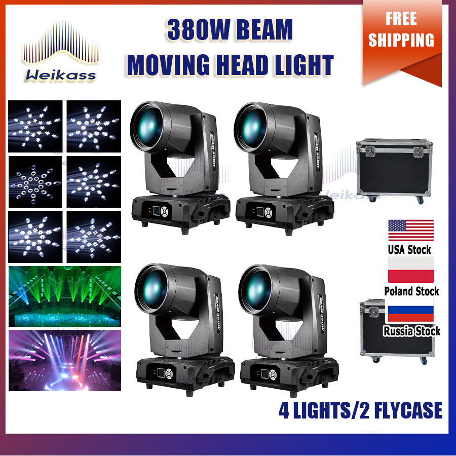 0 Tax 4Pcs 17r 380w Beam 380W 20r Moving Head Light With 2Flightcases LED Spot Wash Stage Lights DMX512For Party KTV Club