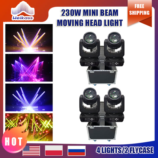 0 Tax 4Pcs New Professional Mini 230w 7R Moving Head Beam Lights With 2Pcs Flightcases for DJ Disco Parties Wedding DMX Stage