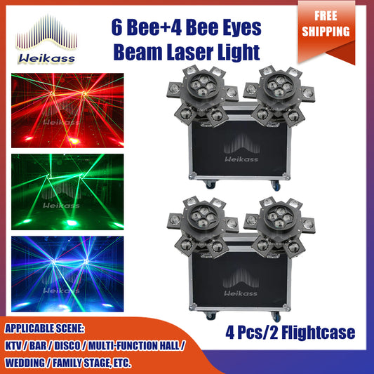 0 Tax 4Pcs LED Disco Laser Light With 2 Flycases DMX Bee Eye Beam Moving Head 6 +4 Bee RGB Stage Lighting Effect For DJ Bar Party Projector Lights