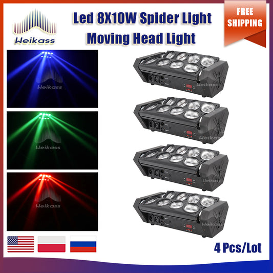 0 Tax 4Pcs LED 8x10W RGBW moving head beam light LED spider beam stage lighting DMX-512 suitable for DJ nightclub party