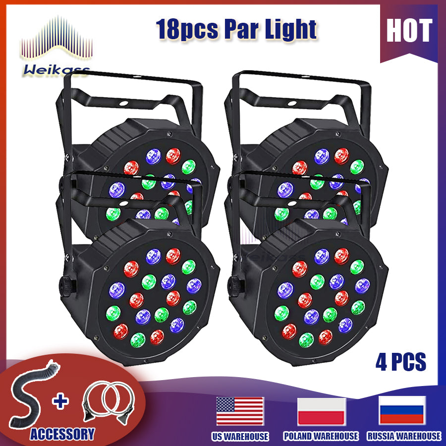 No Tax 4Pcs 18LED RGB Polypropylene Par Lighting Suitable For DJ Disco Party Stage Lighting Dance Studio Stage Performance