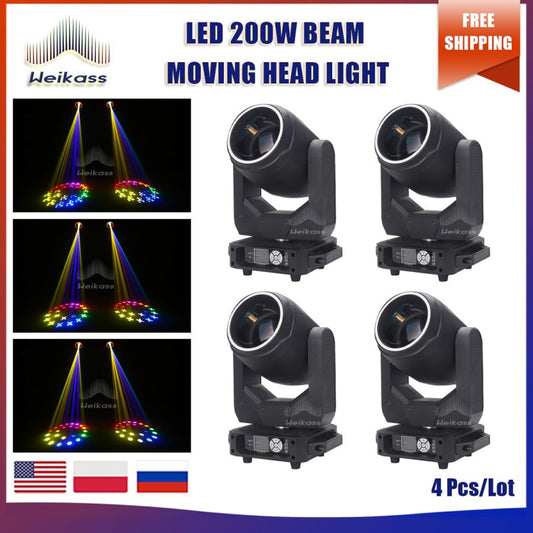 No Tax New 4Pcs/Lot LED Beam Spot 200W Lighting Moving Head Lights With Voice Control and DMX512 Control For Disco Led Light Part DJ