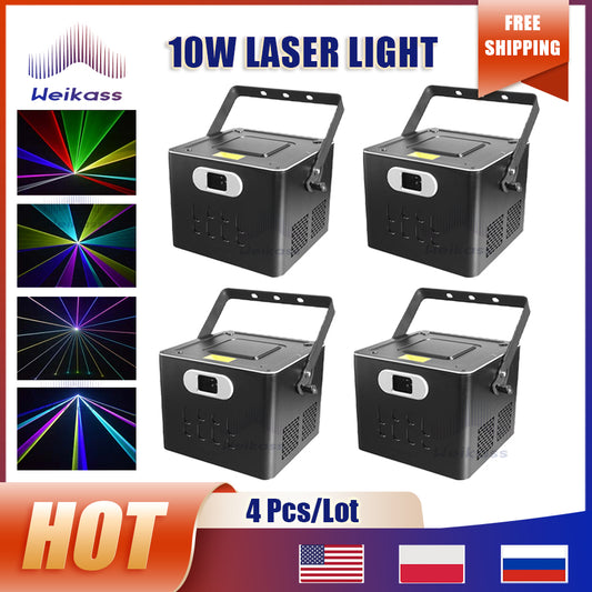 0 Tax 4Pcs New 10W Stage Laser Light DJ Party Laser Lights RGB Animation Laser Projector ILDA 3D Laser Lighting Show Stage Laser