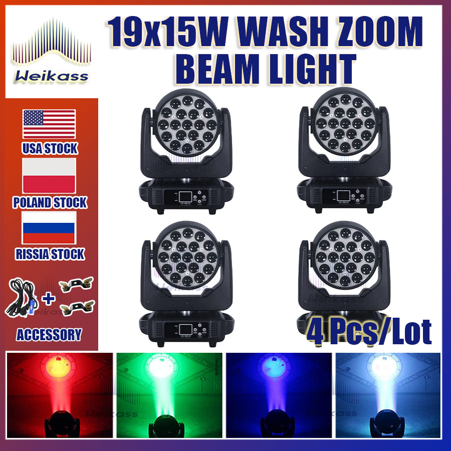 0 Tax 1-16Pcs 19x15W Led Moving Head Zoom Lyre Wash Light RGBW Beam Effect Perfect For Stage TV Theatre And TV Studio