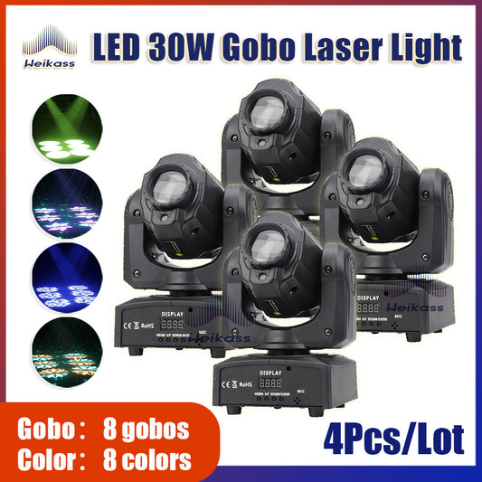 No Tax 4Pcs Beam Spot Laser Light 30W LED Moving Head Stage Light With Gobos Plate Dj Bar Wedding Party 8 Gobos 8 Colors Beam