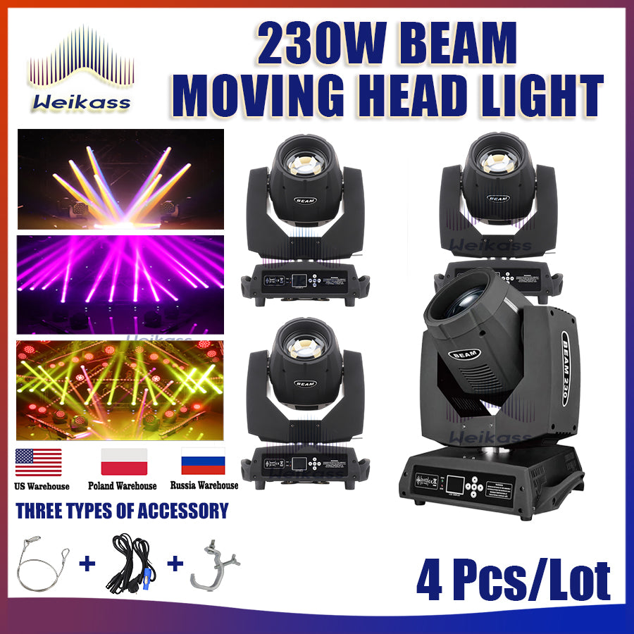 No Tax 4Pcs 230W 7R Beam Spot Moving Head Lighting Frost Washing Rainbow Effect For DJ Nightclub Show Disco Concert Lamp