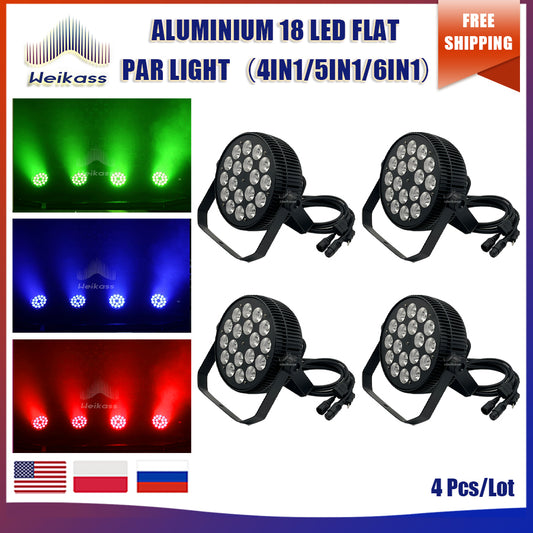 No Tax 4Pcs Aluminum Alloy DMX Flat Par Light 18x18w/18x12w RGBWA UV/RGBW 5in1/6in1/4in1 Lighting Equipment Stage Led Par Led Light