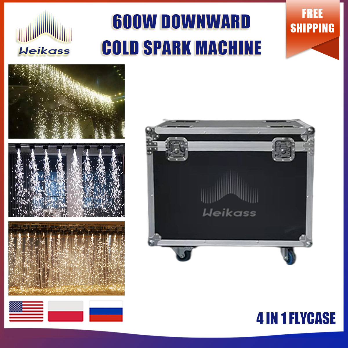 No Tax 1x 4In1 Flycases For 600W Downward Cold Spark Machine DMX Cold Fireworks Fountain Spark Stage Effect Wedding Party Sparkler Special Effect Equipment