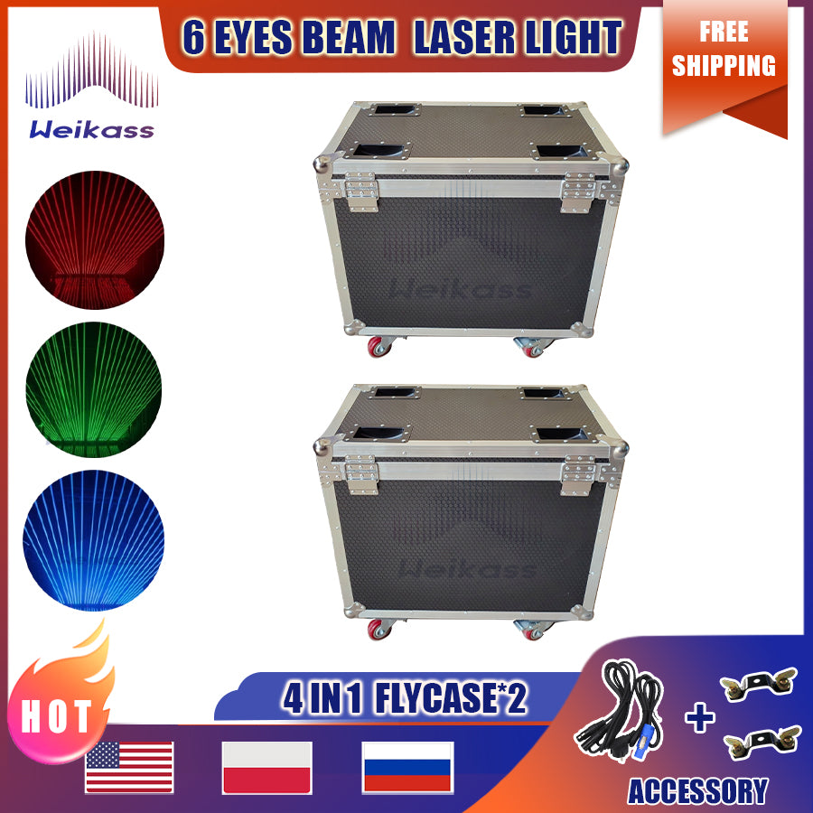 No Tax 2x Roadcase DJ Party Lighting 6 Eyes Moving Head Laser Light  Bright Mobile Heads Beam Effect For Home Disco Bar Stage Wedding Show 18 prisms