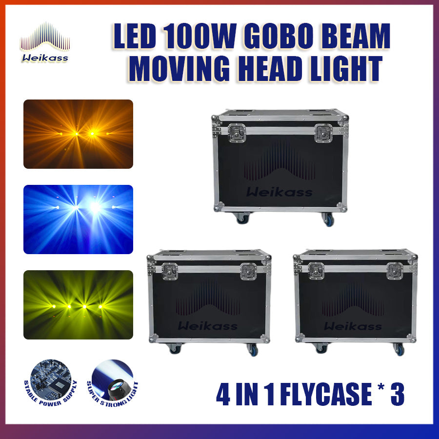 No Tax 3x Roadcase DJ Party Lighting 100W LED Moving Head High Bright Mobile Heads Beam Effect For Home Disco Bar Stage Wedding Show 18 prisms