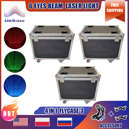 No Tax 3x Flycase  DJ Party Lighting 6 Eyes Moving Head Laser Light   Heads Beam Effect For Home Disco Bar Stage Wedding Show