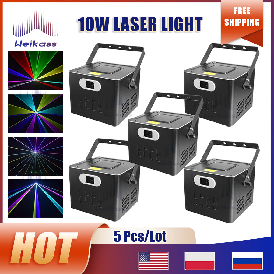 0 Tax 5Pcs NEW Mold 10W RGB Laser Light Animation Beam Scanner Stage Laser Projector Party Laser Light Dj Disco Laser Stage Effect Light