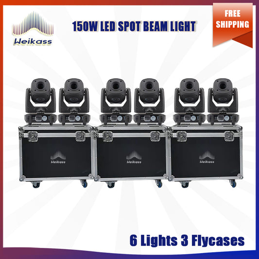 No Tax 6Pcs Moving Head LED 150W Beam DMX Light With 3Roadcases 7 Metal Gobos + White Static Gobo Effect Sound Arrive For DJ Party Club Event