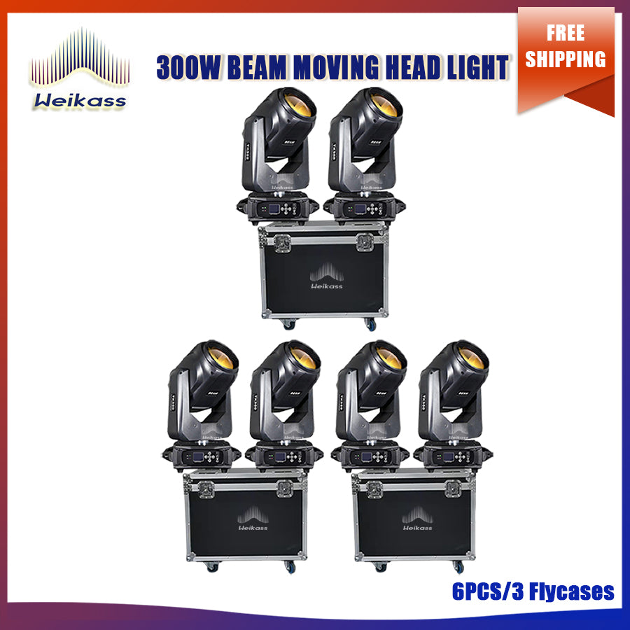 No Tax 6Pcs 300W Lyre Moving Head Light Beam Light Effect With 3Pcs Flycases For Wedding DJ Disco Nightclub Birthday Party Christmas