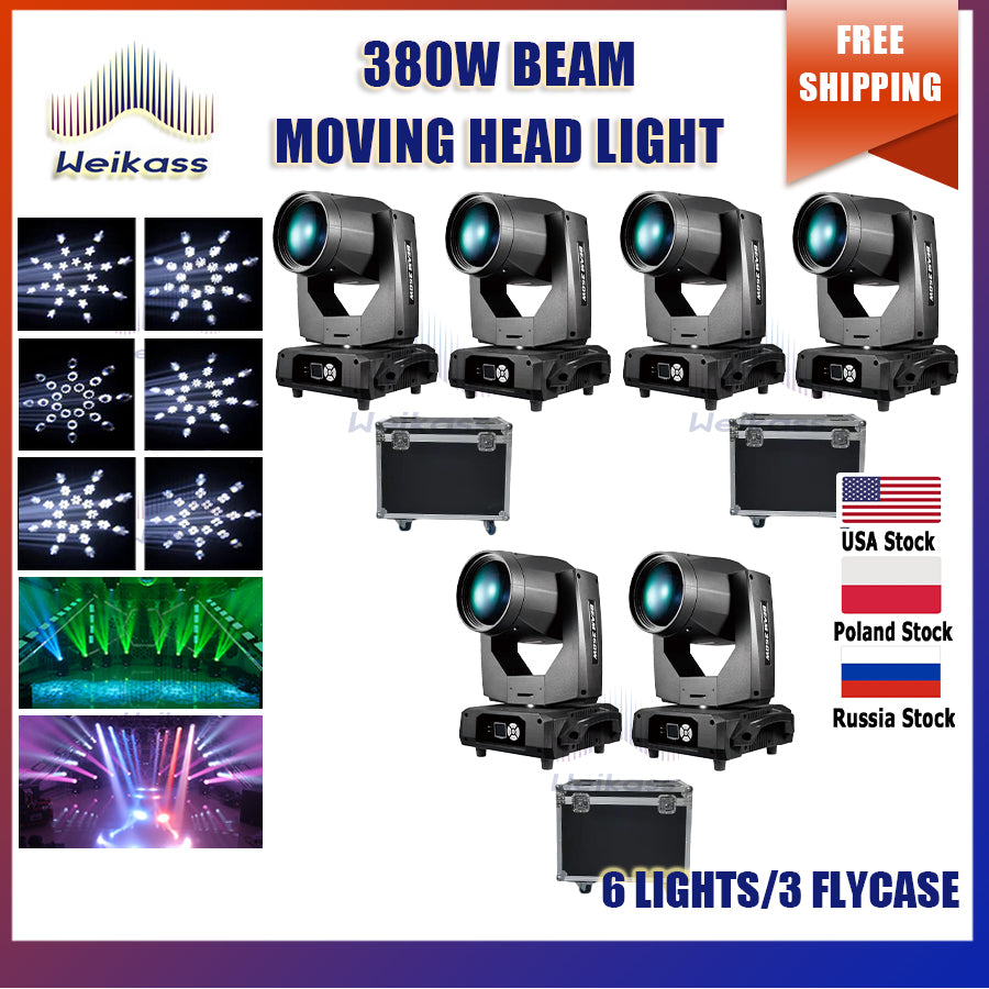 0 Tax 6Pcs Bulb 380W 20R Moving Head Beam Lighting With Road Case Double Prism Frost Rainbow Effect Spot For Club DJ Wedding Stage Theater Concert