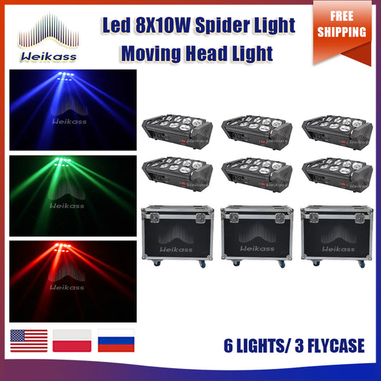 0 Tax 3 Flight Cases 6 8x10W Led Spider Light Sound Mode LED Moving Head Lights led Beam Stage Dj RGBW DMX512 disco lighting