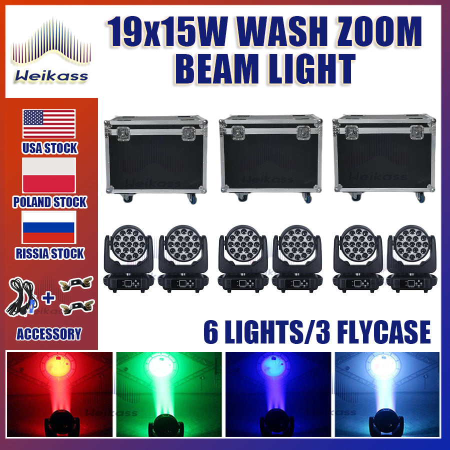 0 Tax 1-16Pcs 19x15W Led Moving Head Zoom Lyre Wash Light RGBW Beam Effect Perfect For Stage TV Theatre And TV Studio