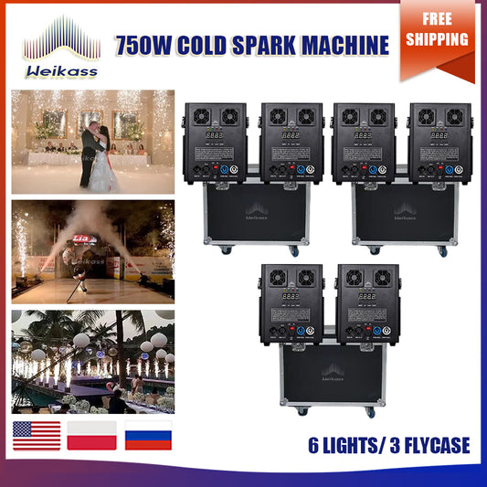 No Tax 3Flycases & 6PCS Electionic 750W Cold Spark Spary Machine Upside Down Hanging Hook DMX Remote Control Wedding Party Stage Effect Equipment