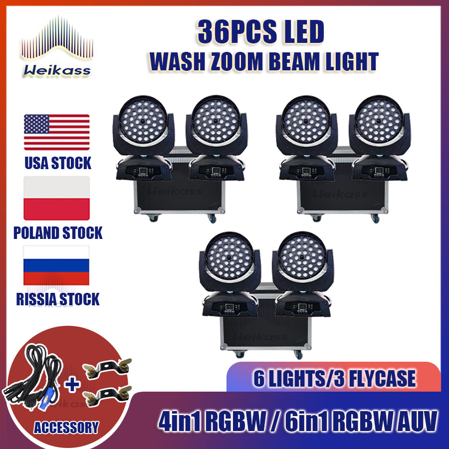 0 Tax 1-12pcs Lyre Zoom Wash Led 36x12w 4in1 With Hardcase Led Wash Zoom Moving Head Light 36x18W RGBWA+UV 6in1 Moving Head Wash