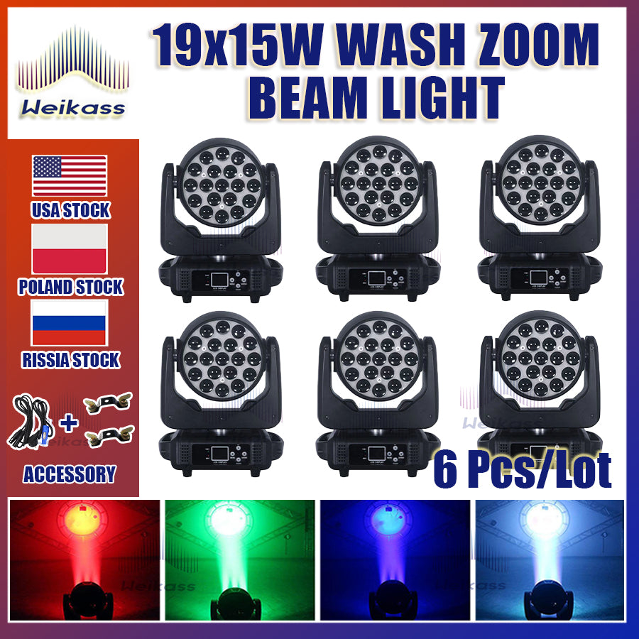 0 Tax 1-16Pcs 19x15W Led Moving Head Zoom Lyre Wash Light RGBW Beam Effect Perfect For Stage TV Theatre And TV Studio